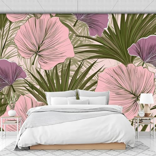 Patrón Art Nouveau Papel Pintado Panorámico Hojas De Palma 450 x 315cm Fotomurales Seda, Murales Decoración de Pared Póster de Pared 3D Para Salón, Dormitorio, Estudio