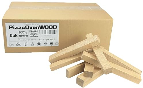 OakCookWood White Oak Pizza Oven & BBQ Smoker Cooking Firewood, Kiln-Dried 8-Inch for Ooni Karu 16 & Kamado Joe, Bark-Free Assorted Thickness Logs, Outdoor Wood Logs for Fuel 19-lb Box