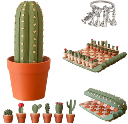 Jeu D'échecs Cactichess - Cactus, Jeu D'échecs Magnétique Enroulable pour Voyages, Pièces 3D Portables et Sophistiquées sur Le Thème des Cactus, avec Plantes Succulentes