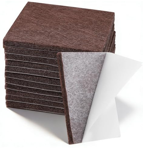 12Pcs Square Felt Furniture Pads, 2x2 Inch Self-Adhesive Felt Pads for Chair Legs, Cuttable Floor Protectors for Hardwood Floors, Brown (50mm) | Felt. Small, Cuttable Floor Protectors, for Hardwood Floors, Brown (1.97*1.97*0.16 inch)