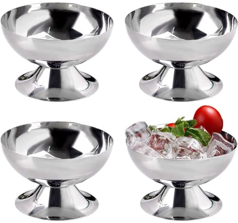 EUBSWA Juego de 4 vasos de postre de acero inoxidable de 200 ml, 10 cm de diámetro, para helados, helados, copas de postre, cócteles, para helados, ensalada de frutas, yogur, bodas y fiestas (6,2 cm