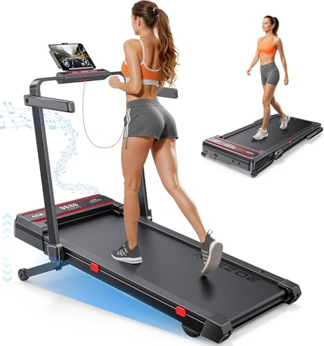 laufband für Zuhause mit Neigung, 6 IN 1 Walking Pad mit 0~15% Automatischer Steigung, 3.0HP Klappbar Laufband für Zuhause & Büro mit Lautsprecher,Bis 136kg Belastbar