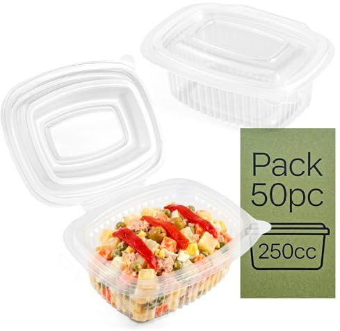 Majillux Lot de 50 boîtes hermétiques en polypropylène avec couvercle charnière de 250 ml