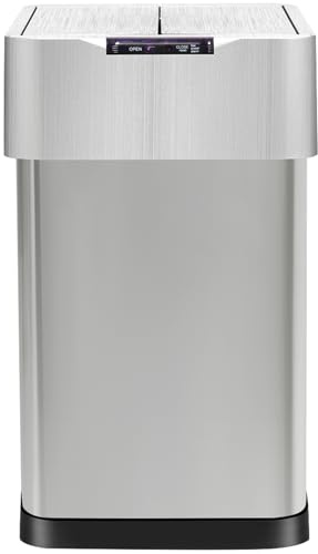 GRANDMA SHARK 30L Automatic Sensor Bin, Stainless Steel Touchless Rubbish Bin with Adjustable Infrared Sensor, Waterproof Kitchen Waste Bin with Soft Close Lid, Silver