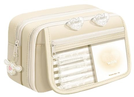 HTTDSLF Federmäppchen Federtaschen Beige, Großer Kapazität Mäppchen Mädchen Teenager, Ästhetische Mäppchen Etui Stifte 4 Fächer, Federtasche und Federmappe für Mädchen Teenager Erwachsene Schule & Bür