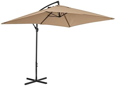 IlGruppone Ombrellone da Giardino Decentrato 3x2 m con Braccio Laterale e Manovella, Parasole Rettangolare Impermeabile in Poliestere con Foro di Ventilazione, Struttura in Acciaio, Beige