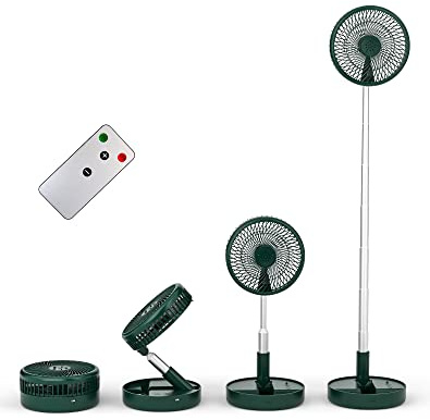 Primevolve Portable Standing Pedestal Fan with Remote, Green | Non-Oscillating, Fixed Airflow Direction, Foldable Electric Fan, 7200mAh Rechargeable Battery, Silent for Bedroom/Office