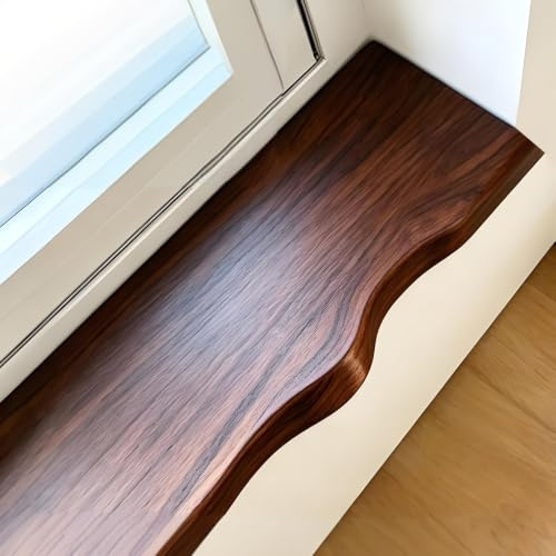 Solid Wood Window Sill Protector Water Resistants Windows Sills Cover with Rounded Live Edge Cut to Fit Windower Ledge Protector for Plants Dogs Home Decor(Brown,150x35cm)