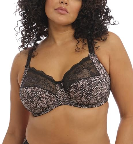 Elomi Women's Morgan Banded Comfort & Support. Three-Section Cup, Side Frame, Stretch Lace. Dd+ Bras, Opaque, Ebony, 38F