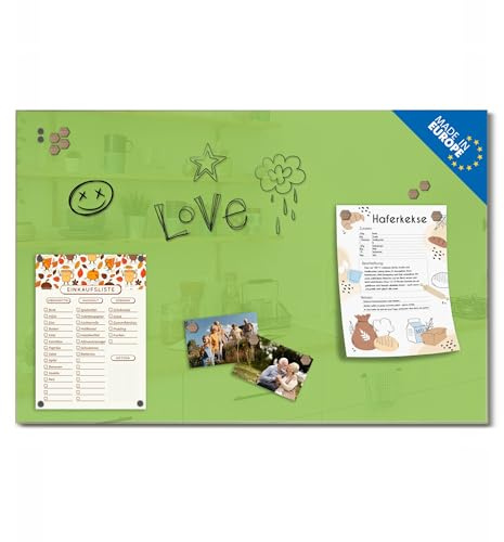 banjado Glas Magnettafel (60 x 40cm) - Magnetwand Glas - Magnetpinnwand als Memoboard - Pinnwand Magnettafel Küche, Büro, Kinderzimmer - Limettengrün
