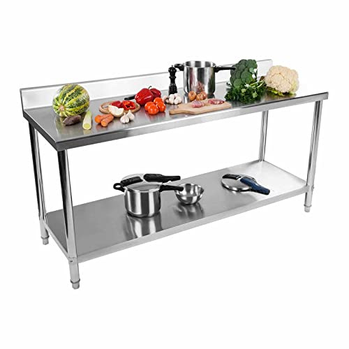 Royal Catering RCAT-180/60-N Arbeitstisch Edelstahl Küche Edelstahltisch 180 x 60 cm mit Aufkantung höhenverstellbar