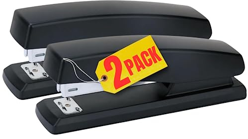 1InTheOffice Office Stapler for Desk, Heavy Duty Desk Stapler, Black, 20 Sheets Capacity,2 Pack