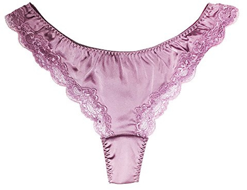 Dam silke spets G-string stringtrosa, sexiga t-back underbyxor med mjuk satin, Lavenda, L