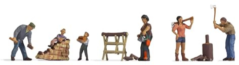 NOCH Holz Machen, Miniatur Holzarbeiten Set, 6 Figuren in Arbeitskleidung für Modellbau im Winter, Spur H0