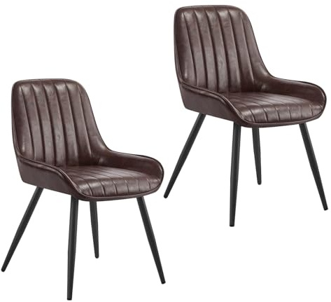 Lestarain Esszimmerstühle 2er Set Retro Kunstleder Dunkelbraun | Metallbeine 150 kg belastbar Gepolstert Für Küche Für Wohnzimmer