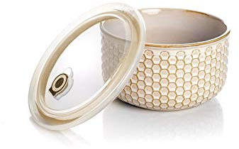 Evviva Contenitore frigo/insalatiera in ceramica con coperchio in resina, adatto in microonde, per insalata, stile Casual, forma rotonda, True per lavastoviglie, True per microonde, 1 pezzo, B35691