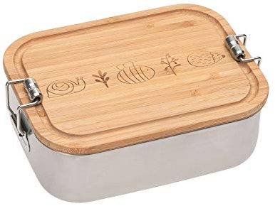 LÄSSIG Kinder Brotdose Edelstahl und Bambus Frühstücksbox nachhaltig Kindergarten Schule/Lunchbox Adventure Schnecke, Biene, Igel