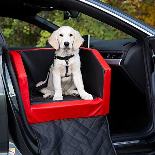 CopcoPet Vordersitz Hundeautositz Autohundebett Hundebett Transportbett Autoschondecke (55 x 55 x 38 cm Vordesitz, Weiß-Schwarz)