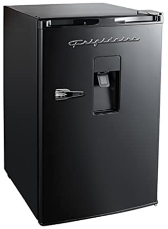 Frigidaire EFR494-BLACK Retro Compact Mini Fridge with Freezer Compartment, Chrome Handles, 4.4 Cu Ft, Built-in Water Dispenser, Black