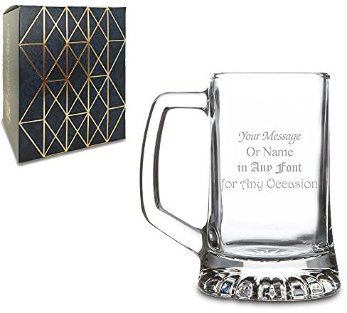 Personalised Engraved 270ml Vedette Beer Mug Stein Glass, Gift Boxed, Customise with Any Message