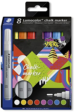 STAEDTLER Lumocolor 344 Chalk Marker – 8er Set, 2,4 mm | Kreidestifte für die Tafel, abwaschbar – Flüssigkreide auf Wasserbasis – Art.-Nr. 344 C8