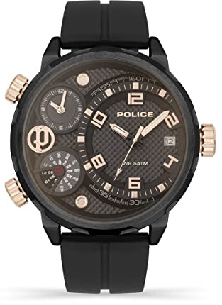 Police Ray PEWJN2195301 Montre Multifonction pour Homme avec Cadran Noir et Bracelet en Silicone Noir, boîtier en Acier Inoxydable de 51 mm, Peau, Taille Unique, Sangle