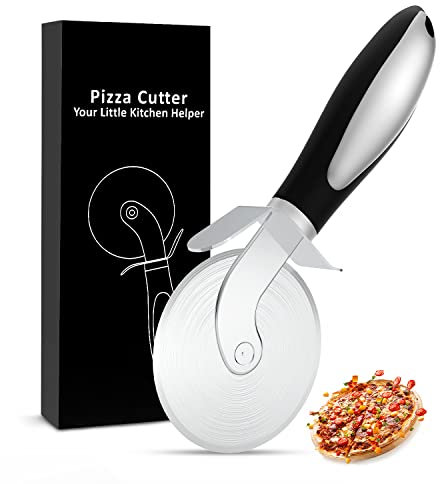 Pizzaschneider, Pizzaroller aus Scharf Edelstahl Klinge, Pizza Schneiden Messer, Der Schneidet Pizza Cutter hat Einen Ergonomischen Rutschfeste Griff und Fingerschutz, Landet auch in der Spülmaschine