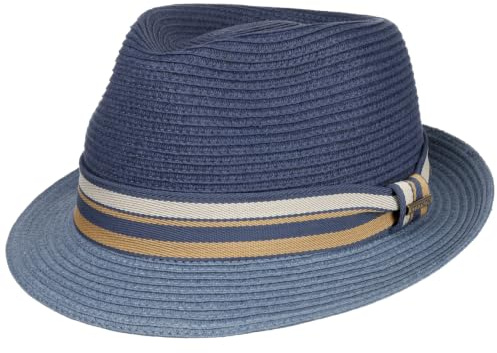 Stetson Licano Toyo Trilby Strohhut UV Schutz 40+ Damen Herren Frühling Sommer blau M (56-57 cm)