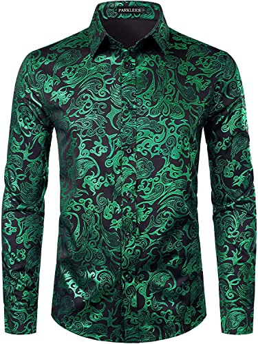 PARKLEES Chemise de luxe pour homme, imprimé élégant, coupe ajustée, boutonnée Motif cachemire doré brillant