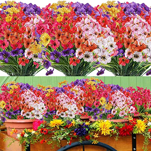 14 Stück Kunstblumen Wie Echt Künstliche Blumen für Draußen UV-beständige Künstliche Pflanzen Outdoor Bumenstrauß Künstliche Balkonpflanzen für Innen Außenbereich Garten Balkon Büro Hause Fenster