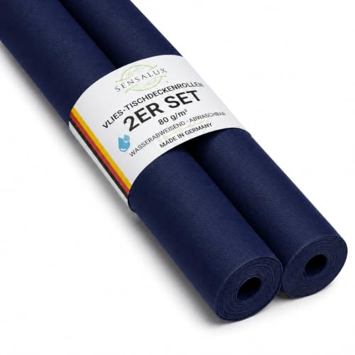 Sensalux Vlies Tischdeckenrolle 2er Set 1,10 x 25 m Blau, 80 g/m² | abwaschbar, wasserabweisend, stoffähnliche Tischdecke Rolle, OEKO-TEX, Party, Catering, Gastro