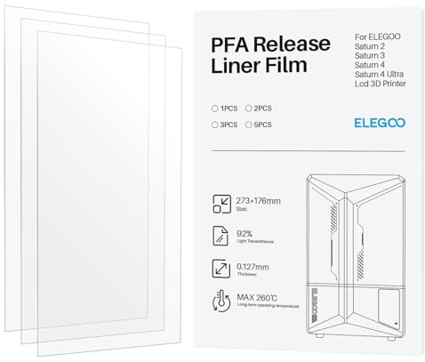 ELEGOO PFA FEP V2.0 Release Film 3PCS 3D Drucker Zubehör Ersatzteile für ELEGOO Saturn 2/Saturn 3/ Saturn 4 Ultra Resin 3D Drucker 273 x 176 MM und 0.127mm Dicke mit 95 Prozent Lichtdurchlässigkeit
