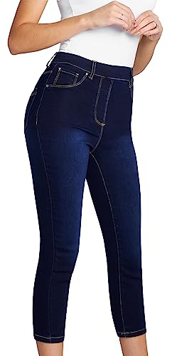 CityComfort Womens Cropped Jegging Jeans, 3/4 Length High Waist Denim Leggings (Dark Blue, 12)