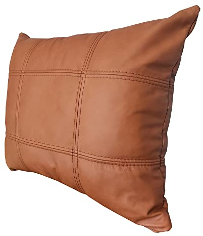 Kissen aus glattem und weichem Echtleder in Cognac Farbe Echt Leder Kissen Dekokissen Echtleder Rückenkissen Rindsleder Sofa Couch Leder Zierkissen Lederkissen Modell 18EL Leder Venice (35 x 60 cm)