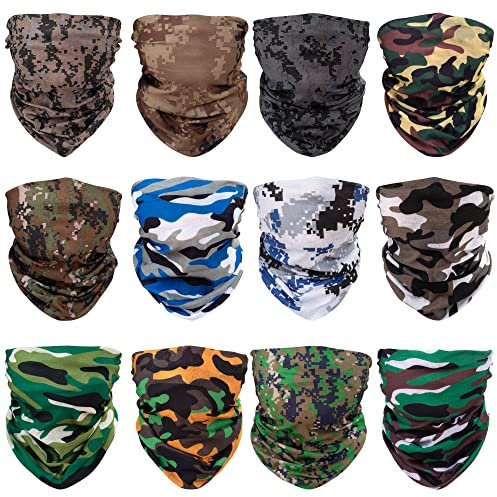 Camouflage Bandana Face Tube Mask Multifunctional Elastic Sports Seamless Headwear Outdoor Bandana Scarf with UV Resistance 12 Pack