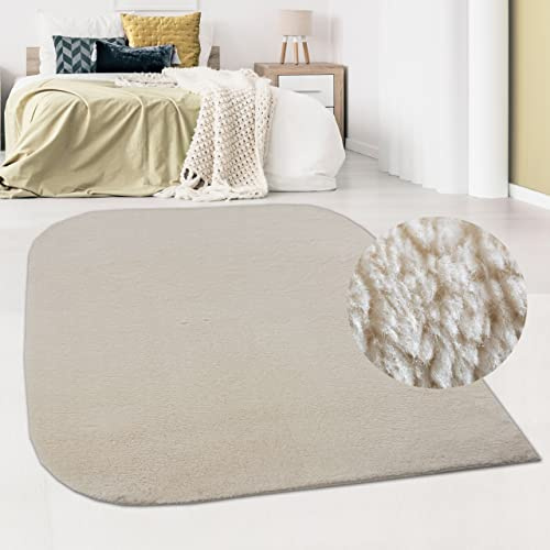 CARPETIA Teppich Abgerundete Ecken Waschbar rutschfest Beige 140x200 cm | Weich, waschbar, rutschfest und allergikerfreundlich, OEKO-TEX geprüft, für Fußbodenheizung, Wohn-, Schlaf- & Flurbereiche