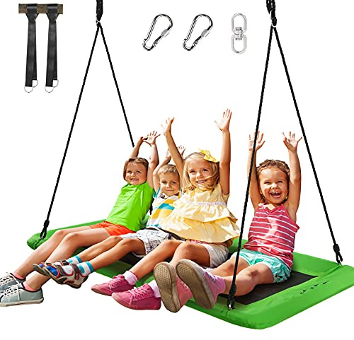 KOMFOTTEU Höhenverstellbare Nestschaukel, Baumschaukel für Kinder & Erwachsene, Gartenschaukel bis 300 kg belastbar, Hängeschaukel für Innen und Außen, 150 x 80 cm (L x B) (Grün)