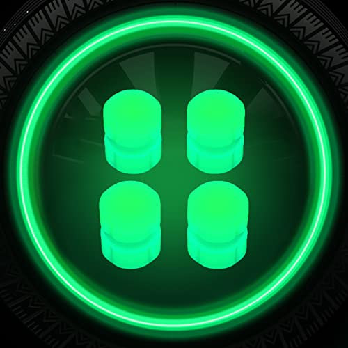 4 Stück Leuchtende Reifenventilkappe, Universelle Auto Reifen Ventilkappen, Fluoreszierende Autoreifen, Funkeln in der Nacht, Coole Reifendeko, für Reifen für Autos, Motorräder und Fahrräder (Grün)