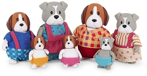 Li’l Woodzeez Digglesby Hundefamilie, bewegliche Tierfiguren | 7-teiliges Set mit Mama, Papa, 2 Kindern und 3 Babys; drehbare Köpfe; austauschbare Kleidung, Hundefamilie; 3+ Jahre