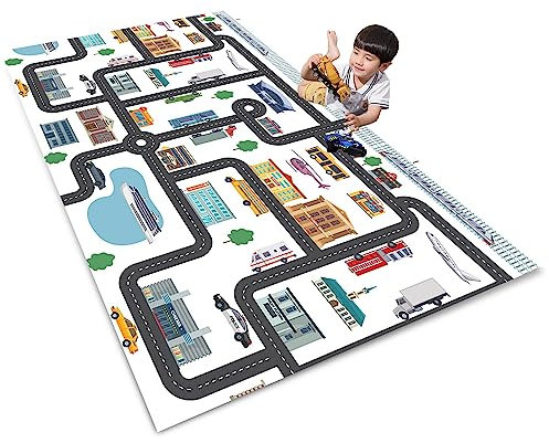 AXHMZYD Kinderteppich Spielteppich Autoteppich Straßenteppich Kinderzimmer Teppich Junge Mädchen Haus Bauteppich Grau Grün (A,80x120cm)
