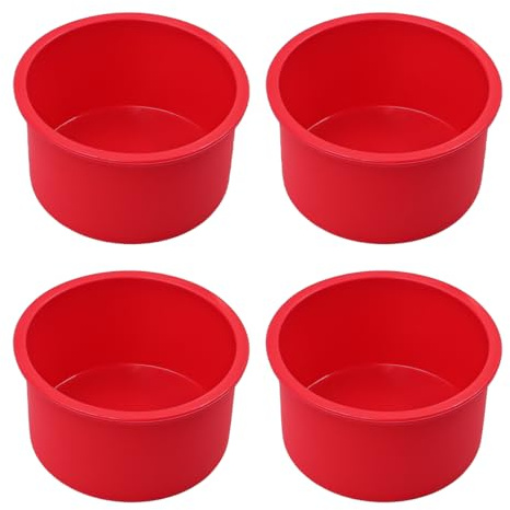 Alnicov 4 PCS Silicone Cake Mould for Baking 4 Inch Non-Stick Round Cake Pan for DIY Cakes Chocolate Cakes Mousse Bread (Red)