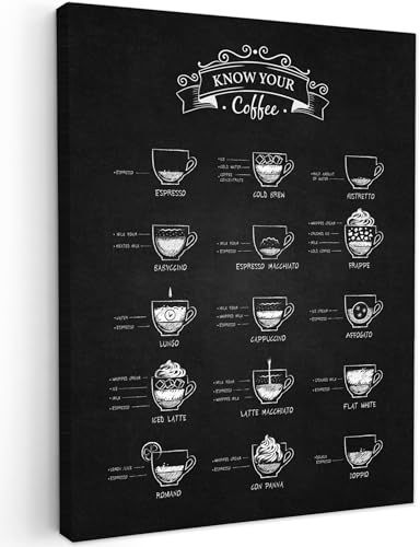 MuchoWow© Wandbilder Schlafzimmer Home Deko Wohnung Bild Wohnzimmer | 30x40 cm - Fotoleinwand Wand Bilder Leinwand Wall Decor Kaffee - Cappuccino - Schwarz und weiß - Küche - Espresso