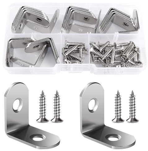 VooGenzek 20 Pezzi 25x25x16x2 mm Squadrette Angolari a Forma di L, Staffa angolare angolo retto, Parentesi Angolare, Bretelle Angolari In Acciaio Inox, con 40 Pezzi Viti, per Mensole, Tavoli, Legno