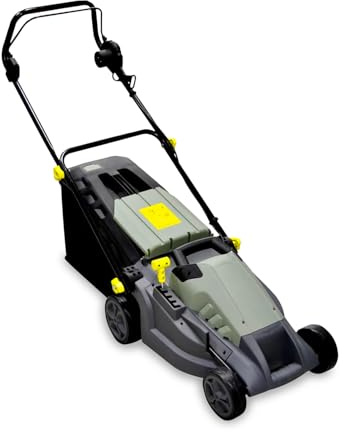 Tosaerba Elettrico ad Induzione - Tagliaerba Regolabile 5 Altezze di Taglio, Diametro di Taglio 380mm, Velocità 3000 giri/min, 1600W, 230V, con Cesto di Raccolta 50L, 143x105x55cm