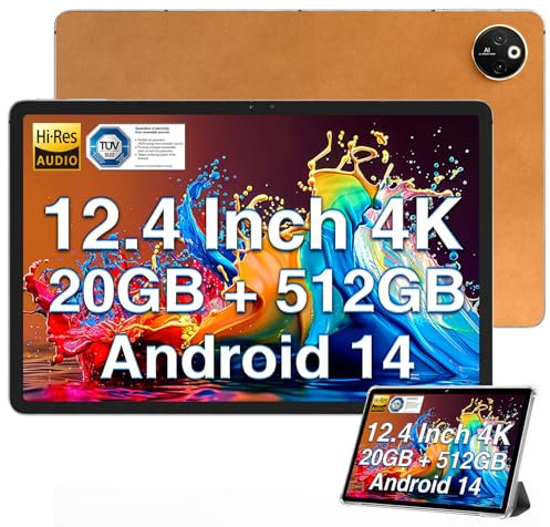 DOOGEE T30 MAX 12.4 Tablet 2.5K Android 14, 20(8+12) GB RAM 512GB ROM (2TB TF), 10800mAh/33W Android Tablet, 50+20MP Camera, Side fingerprint/Widevine L1/Face Unlock/Smart PA/Hi-Res/DRM L1, Khaki