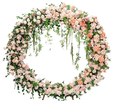 LLZJDDPLY Traubogen, Hochzeitsbogen, Gold Traubogen Hochzeit mit künstlichen Blumen, Hochzeitsbogen Rund 2m, Ballonbogen Gestell mit Fuß, Rosenbogen