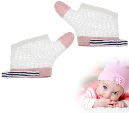 Protector para Chupar el Pulgar, Guante para Detener la Succión del Pulgar,Protectores para el Pulgar para Bebés,Baby Stop Guantes para chuparse el Dedo,Tejido Transpirable Suave Ajustable,Rosa,1 Par