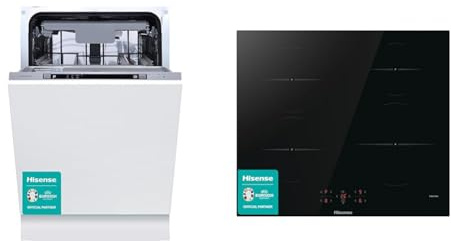 Hisense HV523E15UK 10 Places Slimline Fully Integrated Dishwasher White with 30 Minutes Quick Wash & HI6401BSC Built-in 60cm Induction Hob Ceramic Glass Panel, Child Lock, Touch control