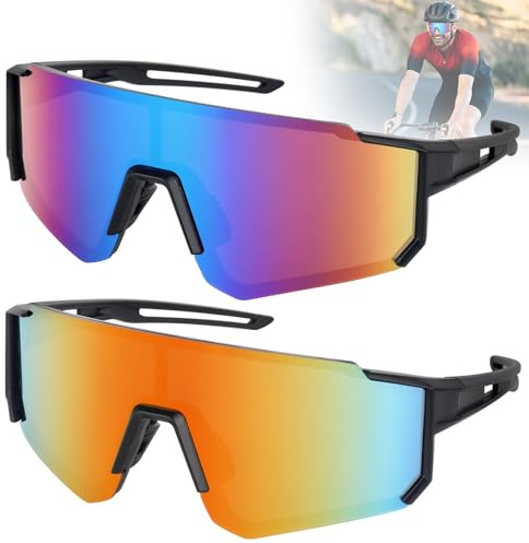 LYPPUL Schnelle Brille, 2 Stück Fahrradbrille, Polarisierte Sport Sonnenbrille Fahrradbrille Winddicht UV 400 Schutzbrille Herren Damen für MTB Rennrad Radfahren Biking Ski Rave