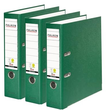 Original Falken Pack med 3 färgmappar i polypropen, tillverkad i Tyskland, 8 cm bred, DIN A4, grön, vegansk plastmapp, ringpärmar, brevmapp, kontorsmapp, plastmapp, slitsad mapp
